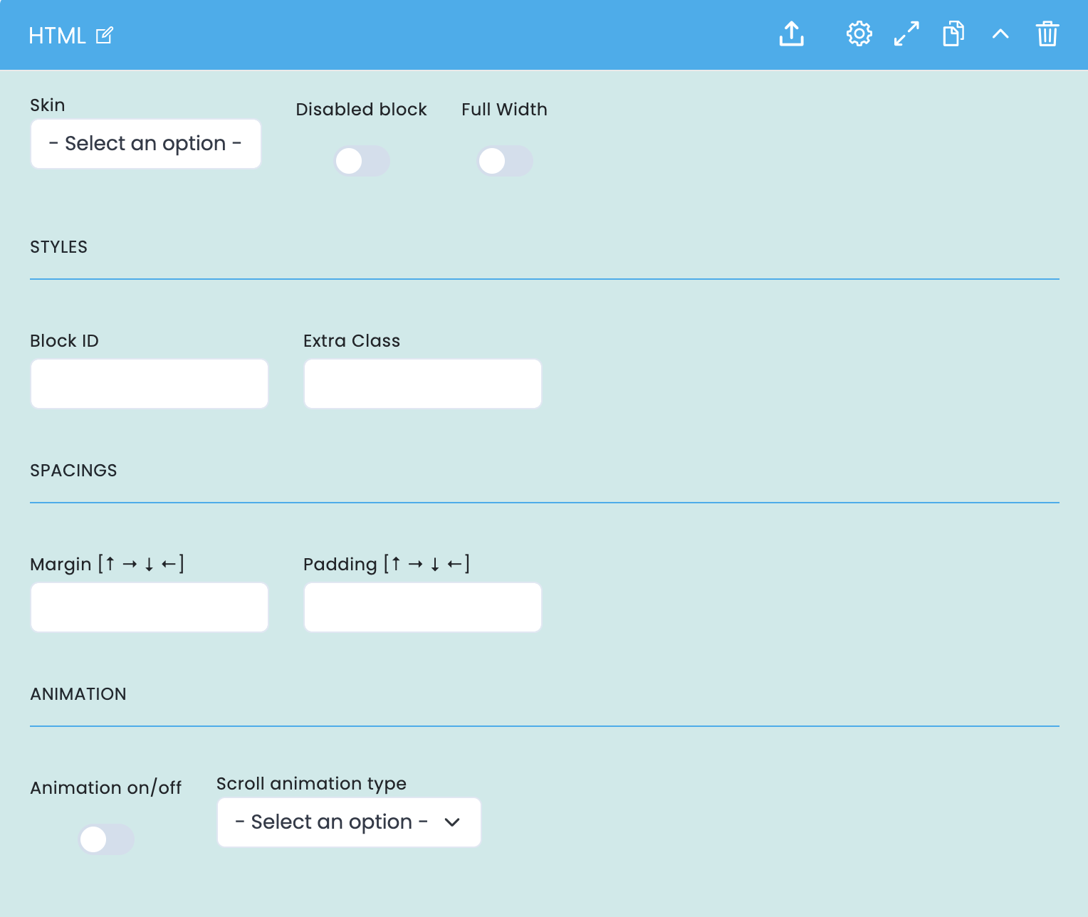 Configurações avançadas do bloco HTML